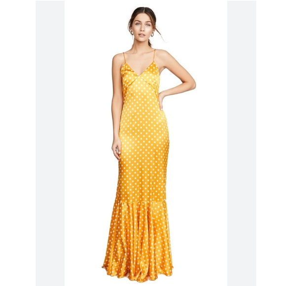 Caroline Constas Amelia Silk Maxi Gown in Saffron and White Polka Dot Size Large - Picture 10 of 12